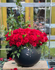 Cauldron Vase Large Red Garden Roses - Premium Elegant Roses | Valentine Roses | Includes Vase